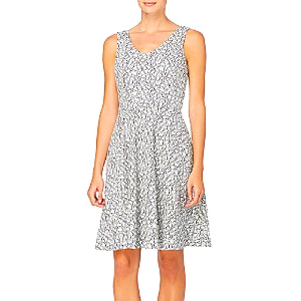 Navy White Catherine Malandrino Abstract Pattern Fit And Flare Dress 10